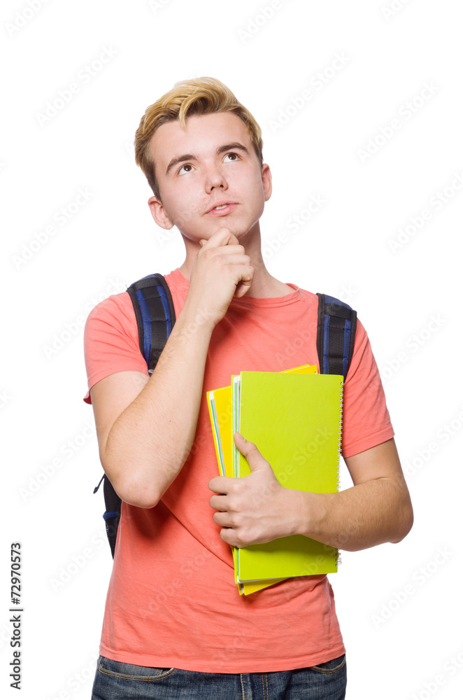 Student with books isolated on white Student with books isolated on white
