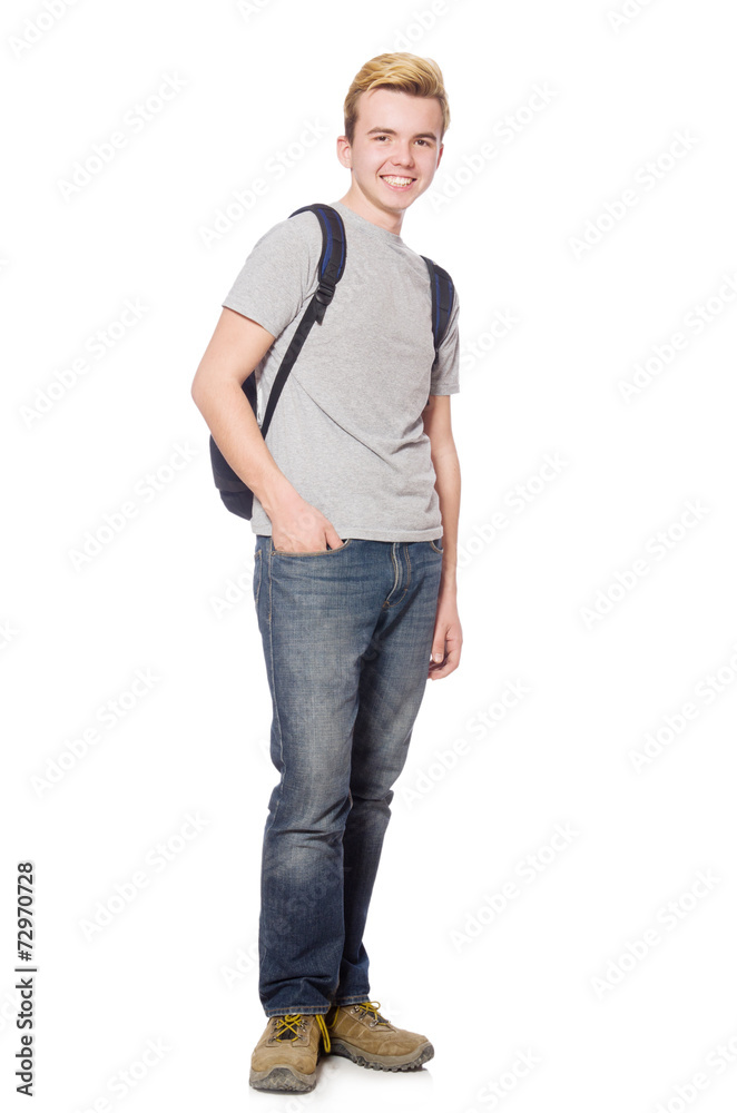 Student with backpack isolated on the white Student with backpack isolated on the white