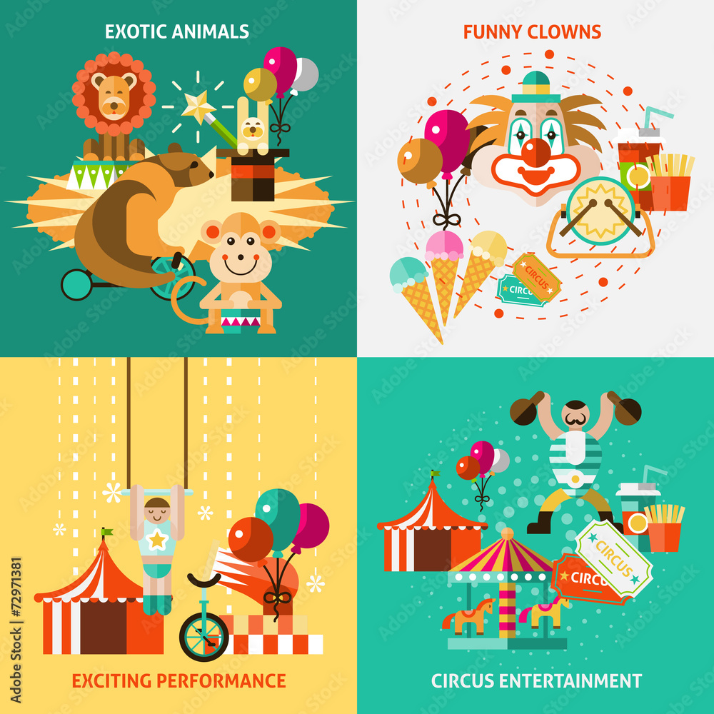 Fototapeta premium Circus icons flat set