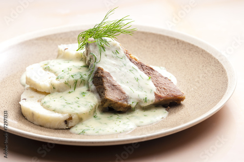 dill sauce with beef meat