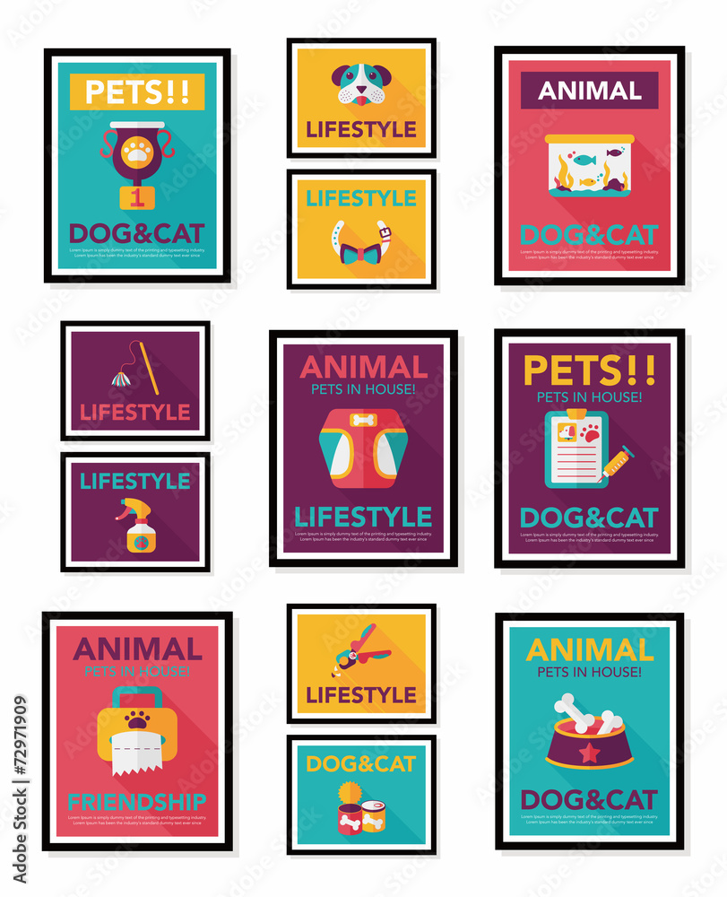 Pet poster flat banner design background set, eps10