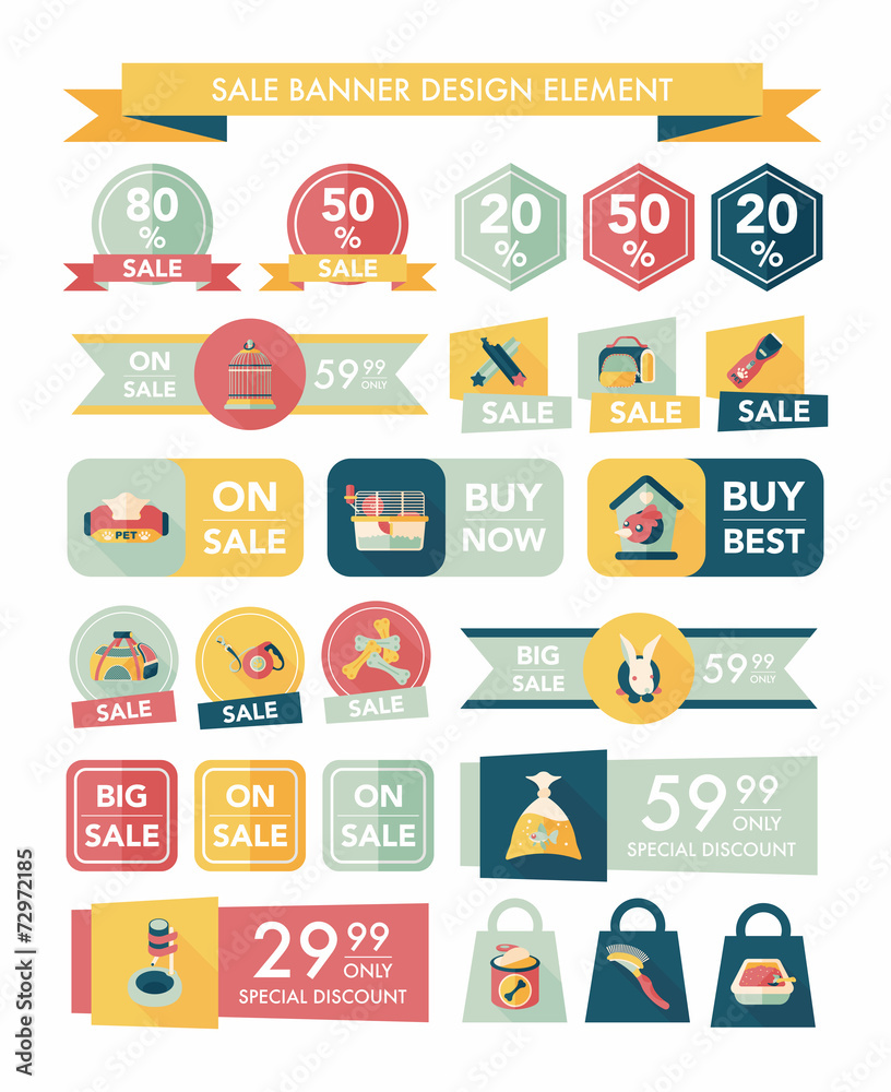 Pet sale banner flat design background set, eps10 Pet sale banner flat design background set, eps10