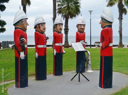 The humorous painted wood bollards at the waterfront of Geelong