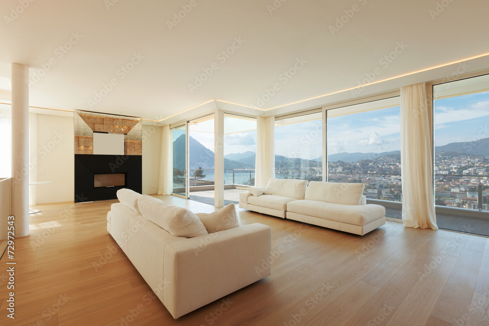 Fototapeta premium Luxury open-space lounge with landscape view