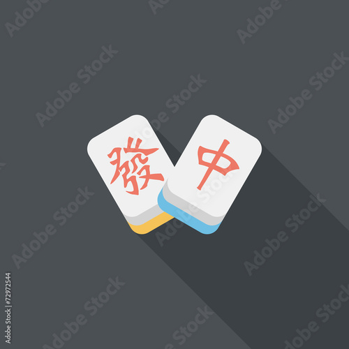 Chinese New Year flat icon icon with long shadow, Chinese mahjon
