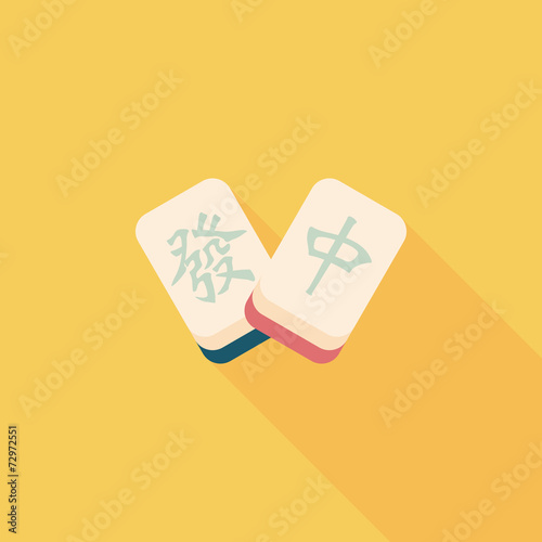 Chinese New Year flat icon icon with long shadow, Chinese mahjon
