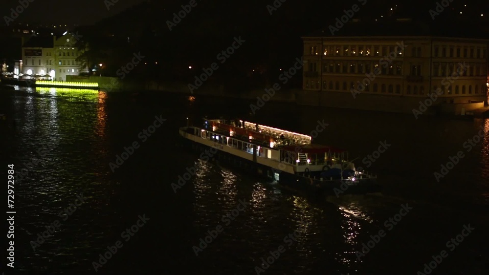 night city - night river with boat (ship) night city - night river with boat (ship)