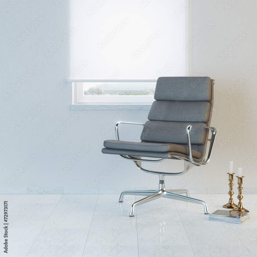 Modern white room with office armchair and window Modern white room with office armchair and window