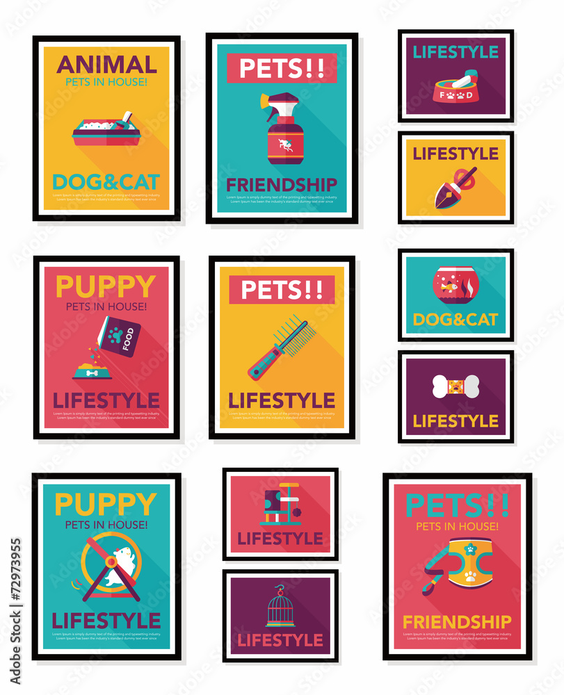 Pet poster flat banner design background set, eps10