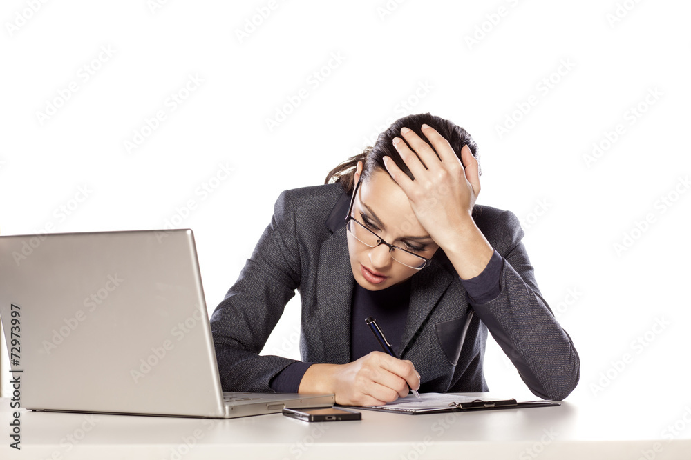 very sleepy and tired business woman on laptop very sleepy and tired business woman on laptop