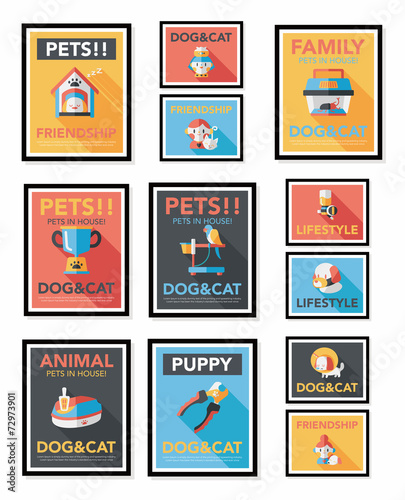 Pet poster flat banner design background set, eps10