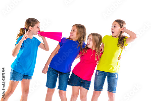 megaphone leader kid girl shouting friends