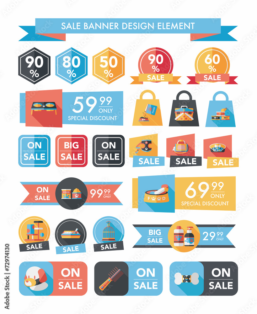 Pet sale banner flat design background set, eps10 Pet sale banner flat design background set, eps10