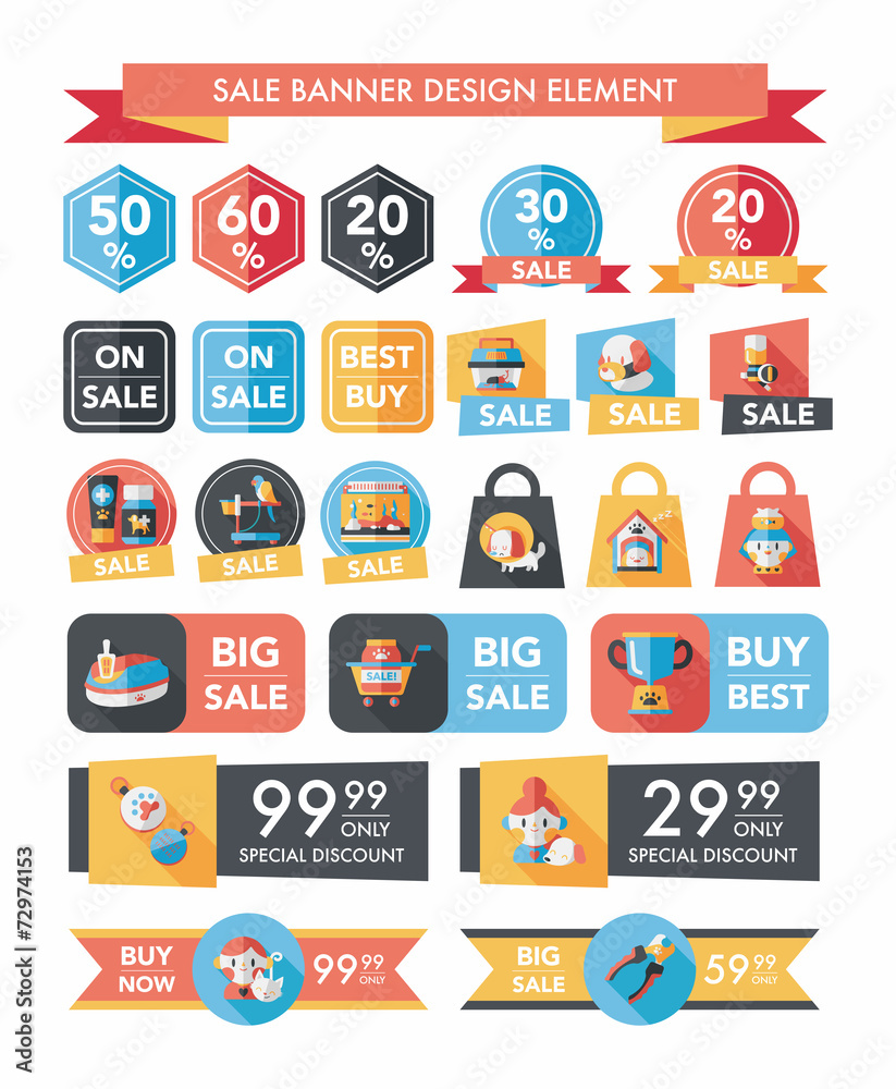 Pet sale banner flat design background set, eps10 Pet sale banner flat design background set, eps10
