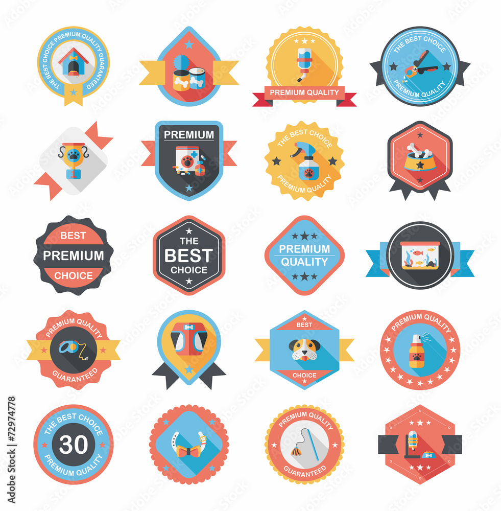 Pet badge flat banner design background set, eps10 Pet badge flat banner design background set, eps10