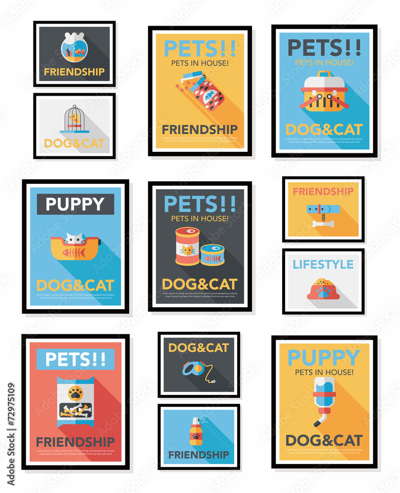 Pet poster flat banner design background set, eps10 Pet poster flat banner design background set, eps10