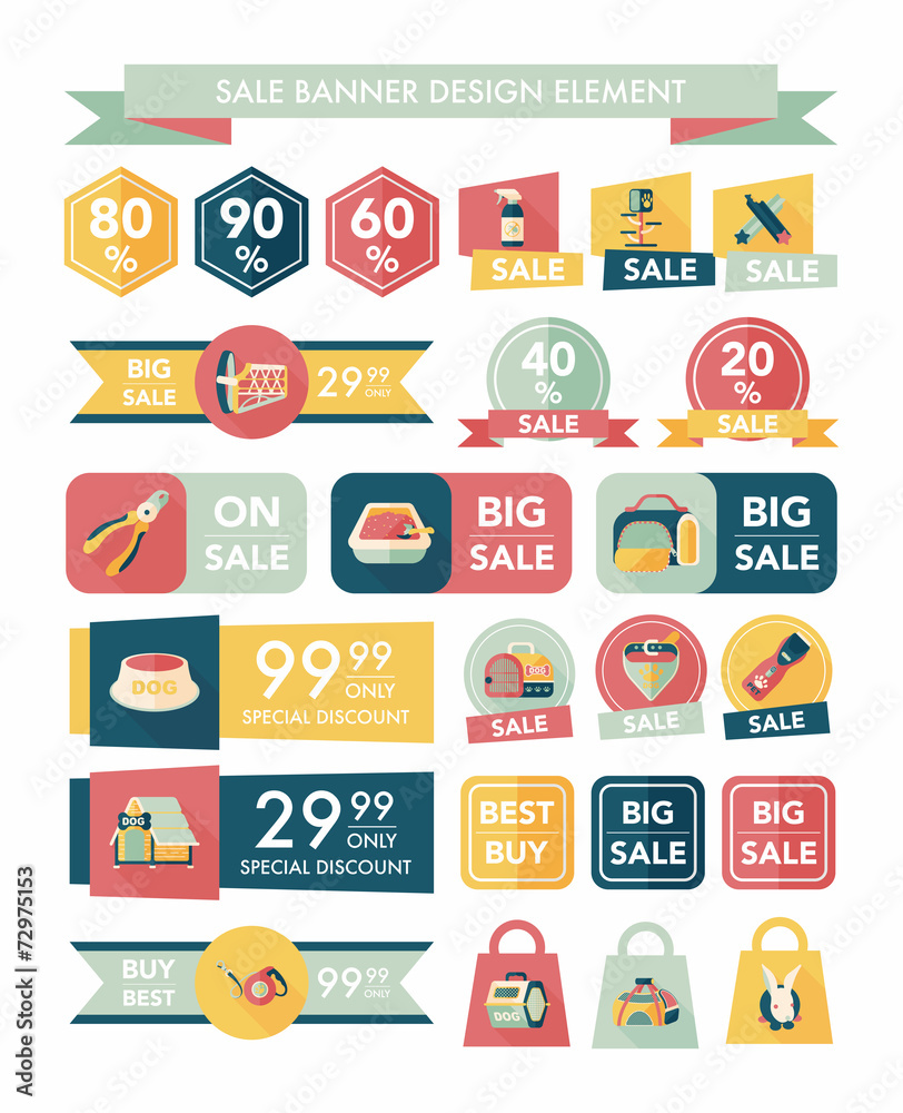 Pet sale banner flat design background set, eps10 Pet sale banner flat design background set, eps10
