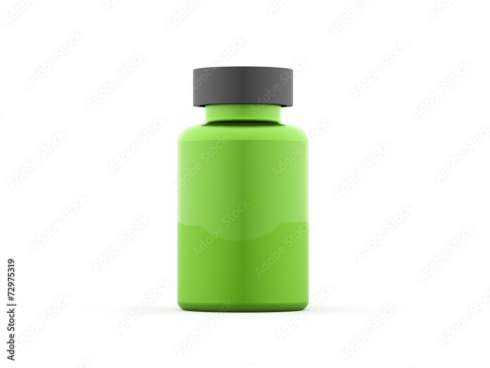 Green pills bottle rendered isolated on white Green pills bottle rendered isolated on white