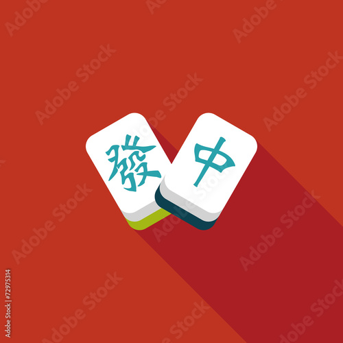 Chinese New Year flat icon icon with long shadow, Chinese mahjon