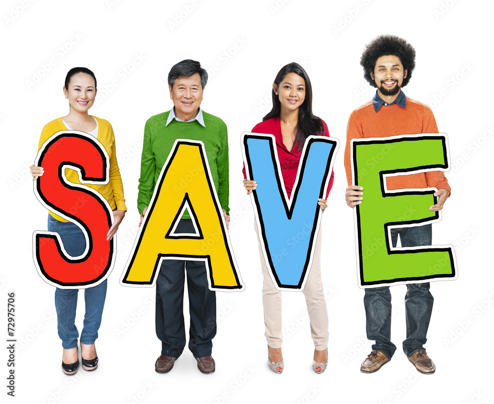 Group of Diverse People Holding Save Group of Diverse People Holding Save