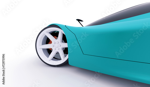 Blue sport car rendered on white
