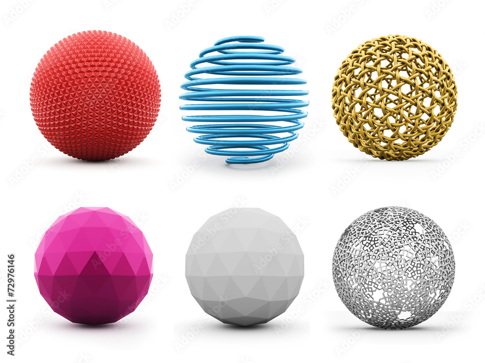 Six abstract spheres colored isolated on white Six abstract spheres colored isolated on white