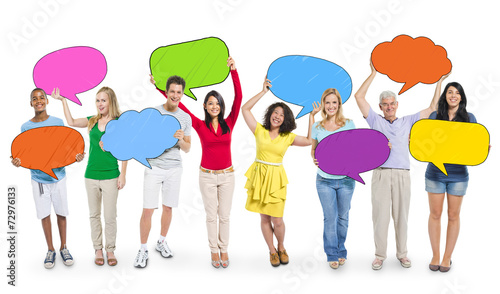 Multi-Ethnic Group of People with Empty Speech Bubbles