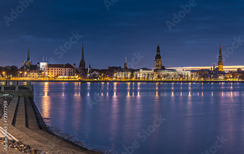 Night view on old city of Riga, Latvia