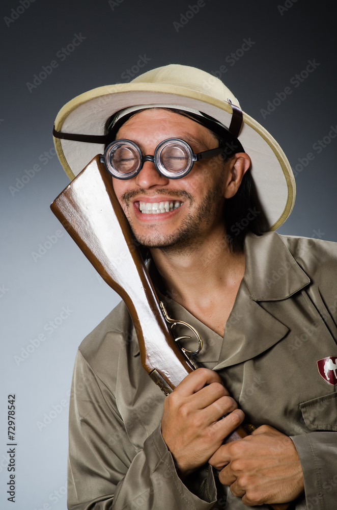 Funny safari hunter with rifle Funny safari hunter with rifle