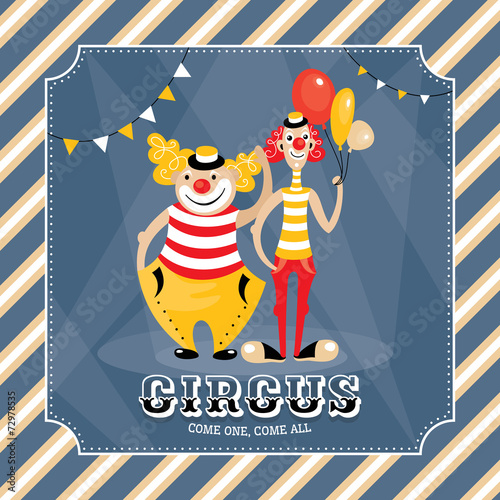 Vintage vector card with clowns