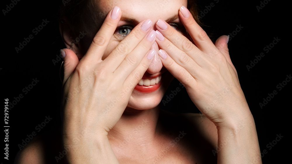 Happy woman peeping Happy woman peeping