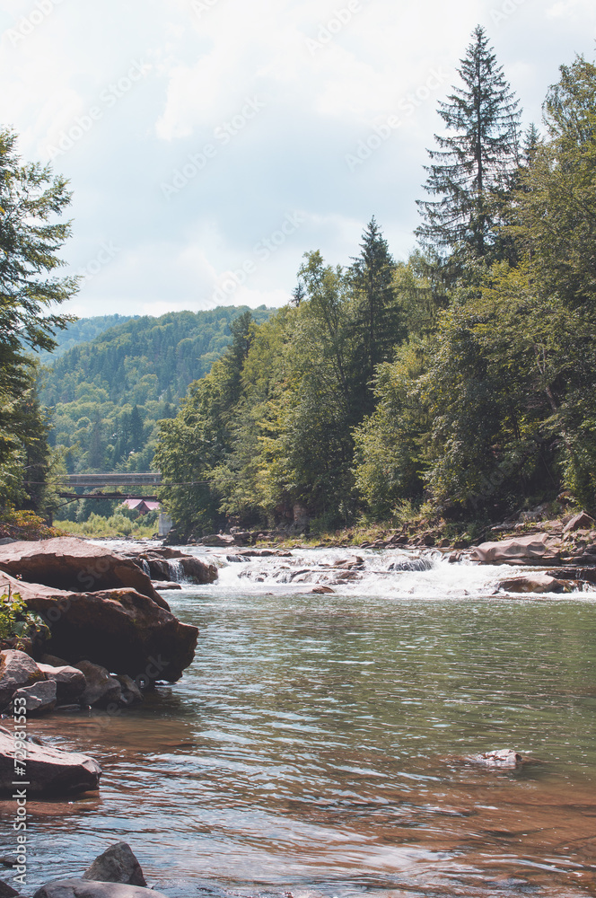 Beautiful scenery with river and riverside with stones
