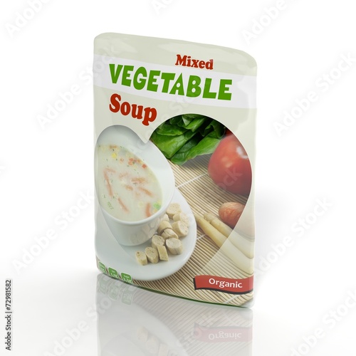 Obraz na plátně 3D Vegetable Soup packet isolated on white