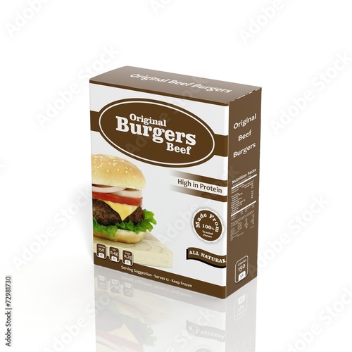 3D frozen Burger paper package isolated on white