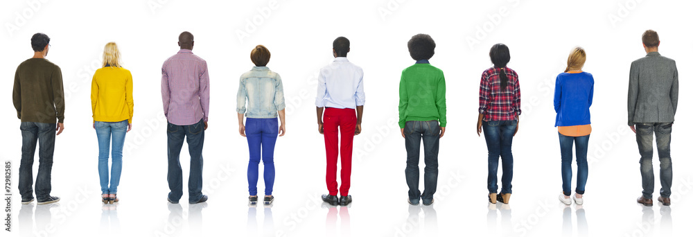 Multiethnic Group of People Standing Rear View - obrazy, fototapety, plakaty 