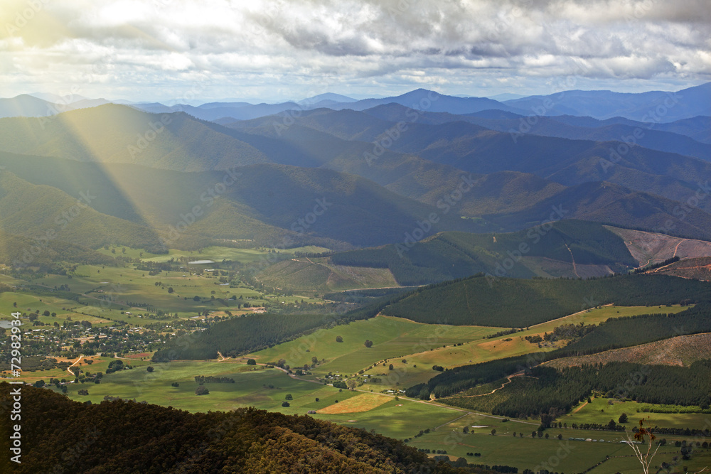 Countryside and Alps view from Mount Buffalo National Park