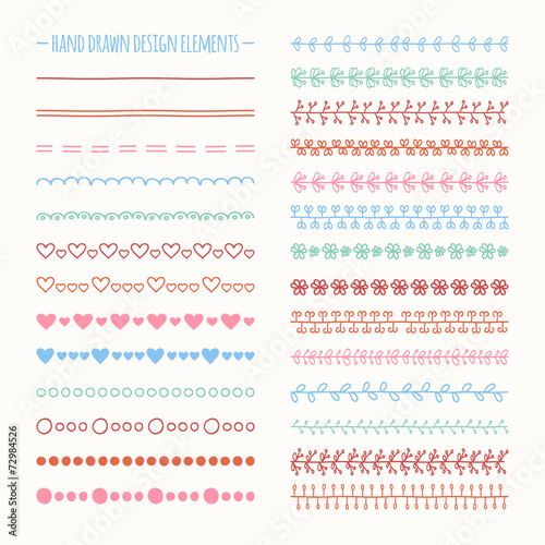Hand drawn vector line border set and scribble design element.