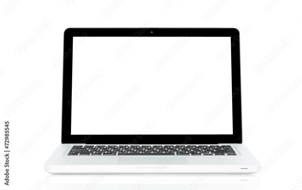 White Laptop with blank screen isolated White Laptop with blank screen isolated