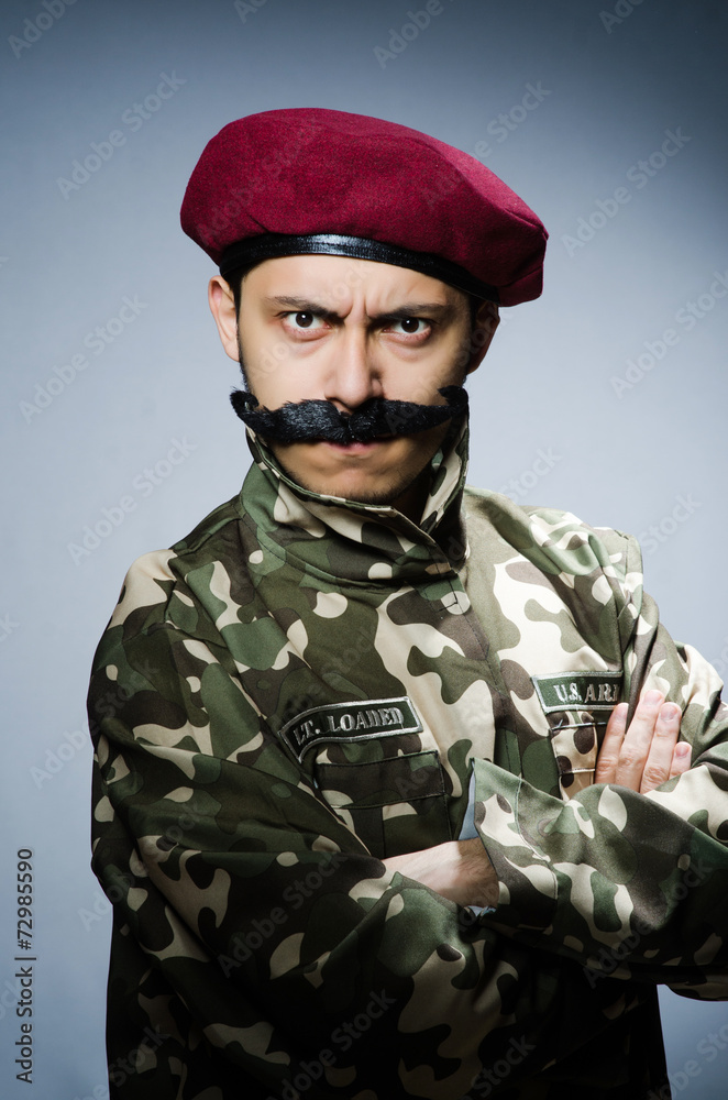 Funny soldier in military concept Funny soldier in military concept