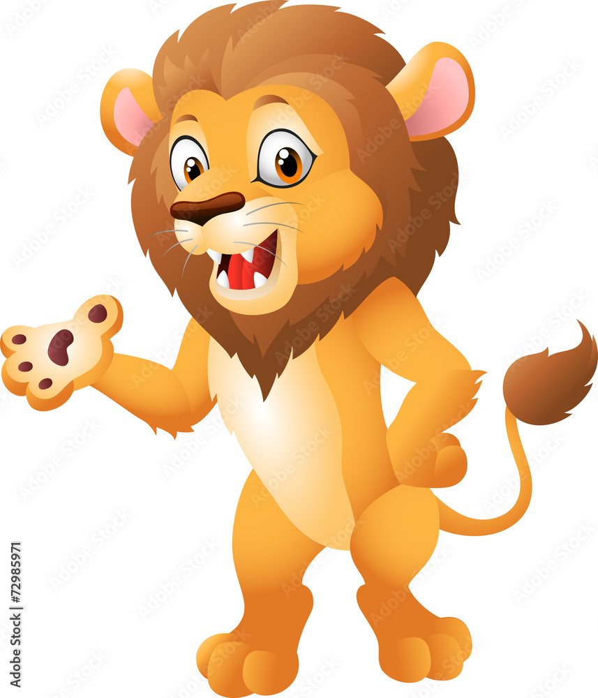 Naklejka premium Cute cartoon lion presenting