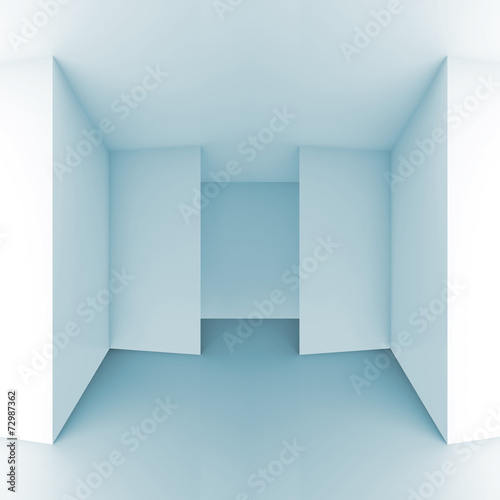 Abstract 3d background, light blue empty room interior