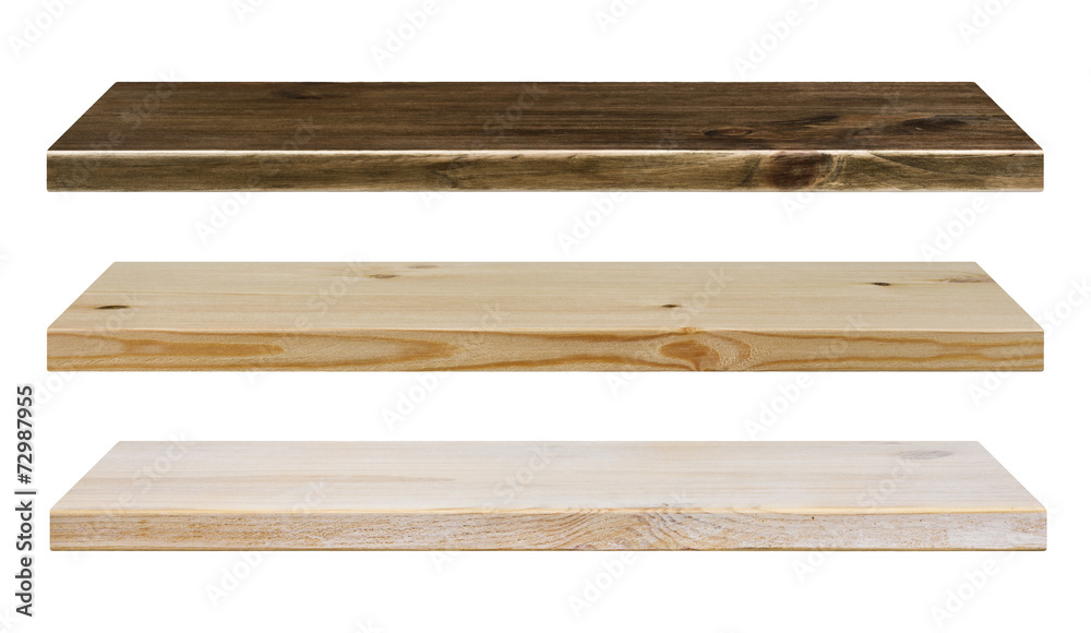 Different color wooden shelves isolated on white Different color wooden shelves isolated on white
