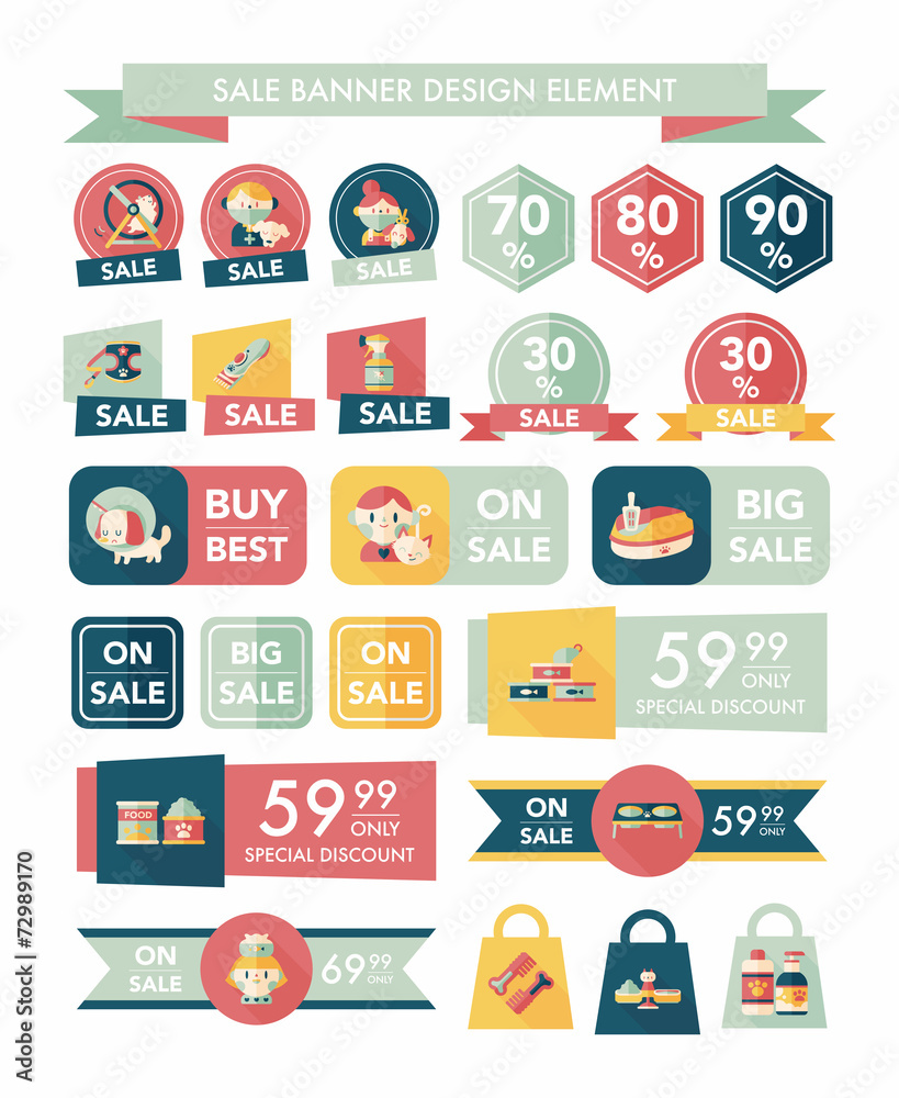 Pet sale banner flat design background set, eps10 Pet sale banner flat design background set, eps10