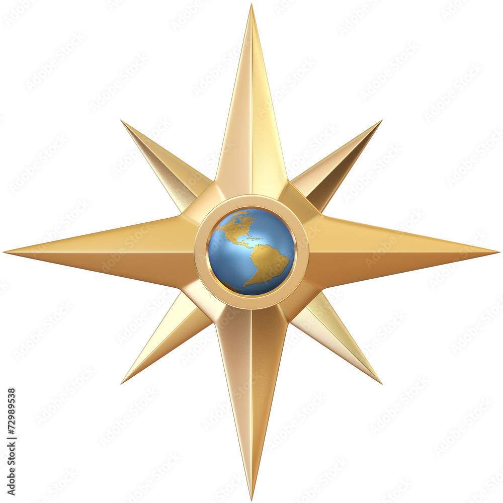 Ancient golden compass with globe in center