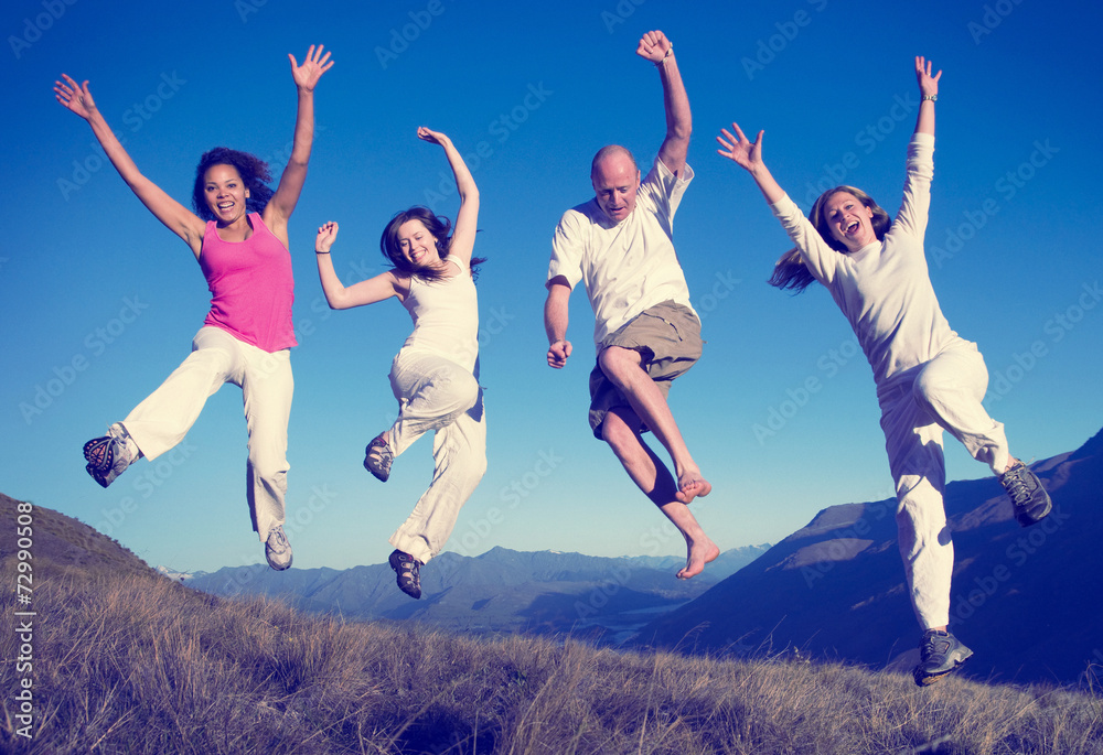 Group of People Jumping Happines Outdoors Concept Group of People Jumping Happines Outdoors Concept