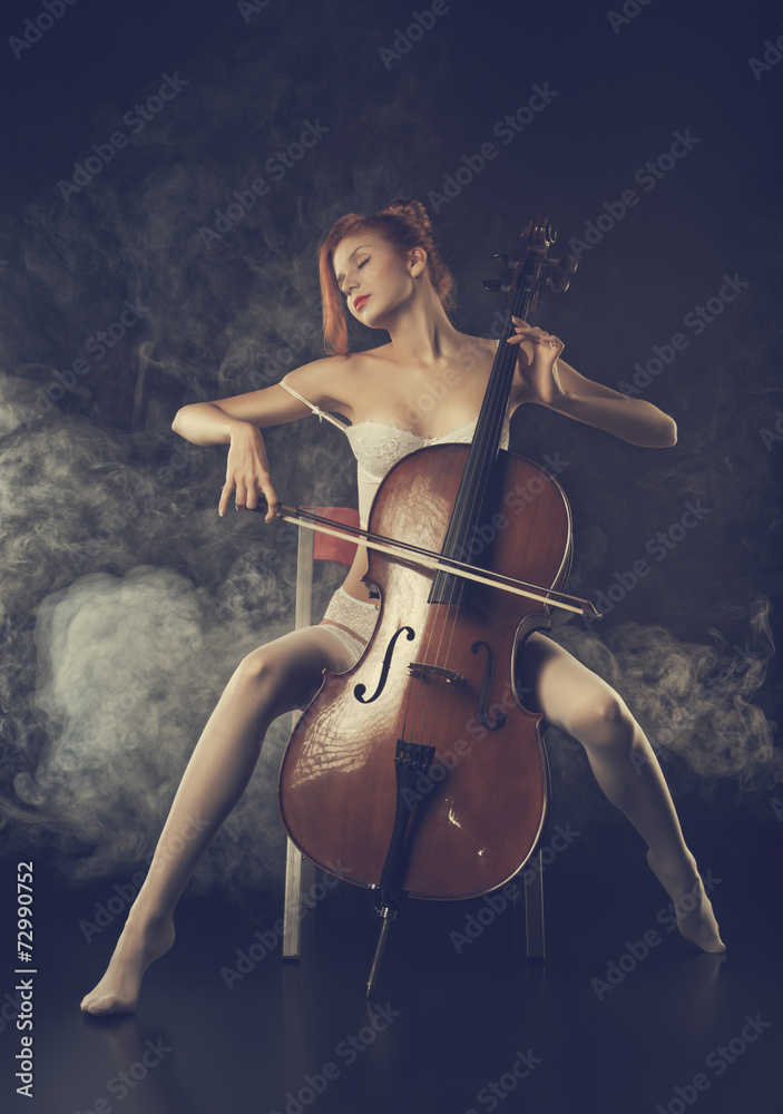 Girls in erotic lingerie playing cello
