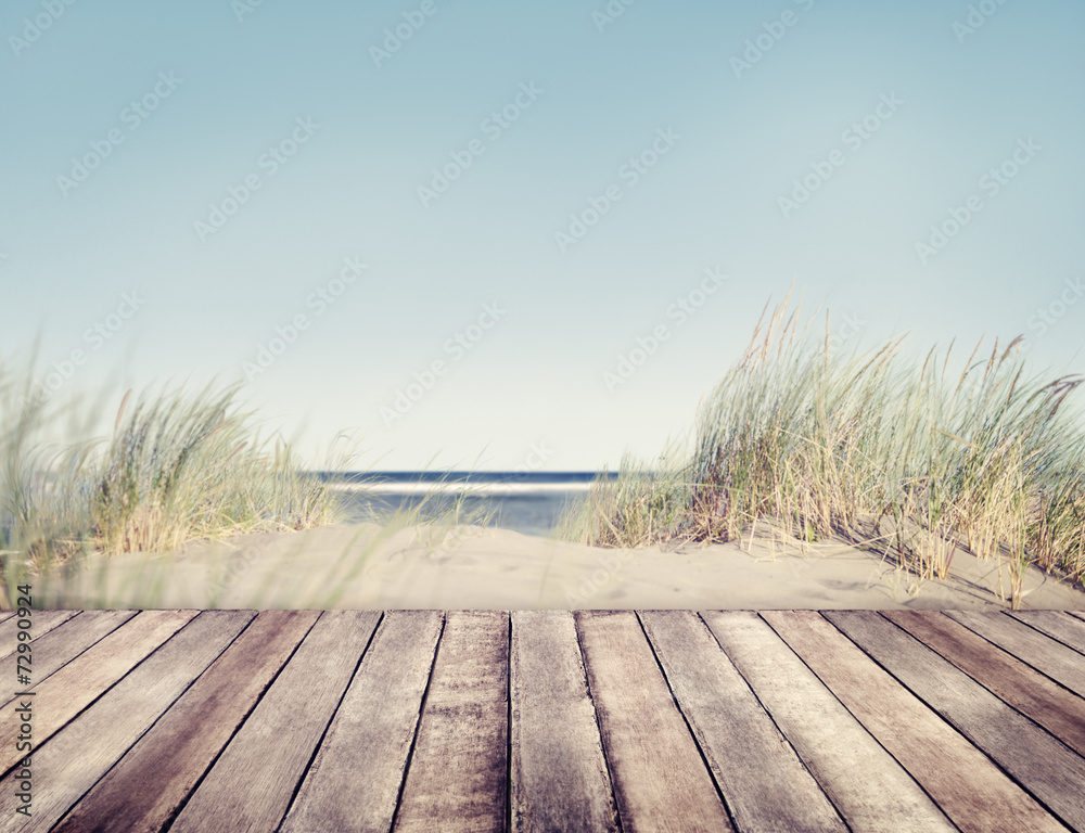 Fototapeta Plaża i drewniane deski