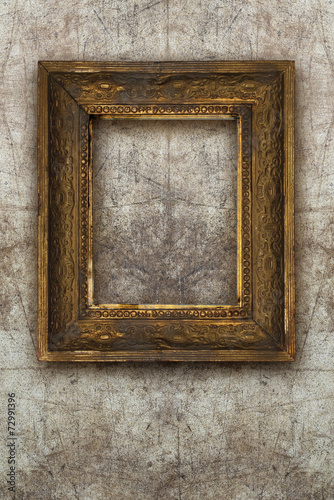 old picture frame wood isolated on ruined wall effect background