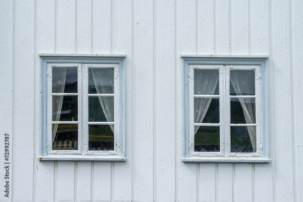 Detail view of windows on typical icelandic house.