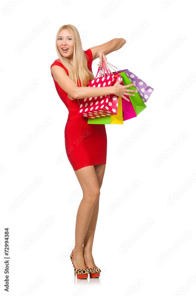 Woman with shopping bags isolated on white Woman with shopping bags isolated on white